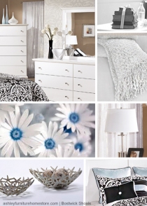 Because there's nothing wrong with a little less color, sometimes. #ashleyfurniture #white #bed #vases #interiordesign #design #bedroom #daisies #lamp